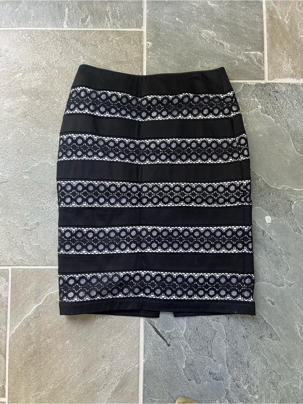White House Black Market Black Lace-Striped Pencil Skirt